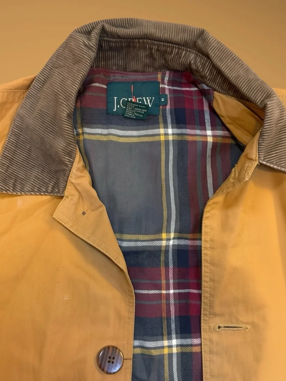 Vintage J. Crew Flannel Lined Chore Coat Jacket Men’s Medium Tan Barn 90s Vtg